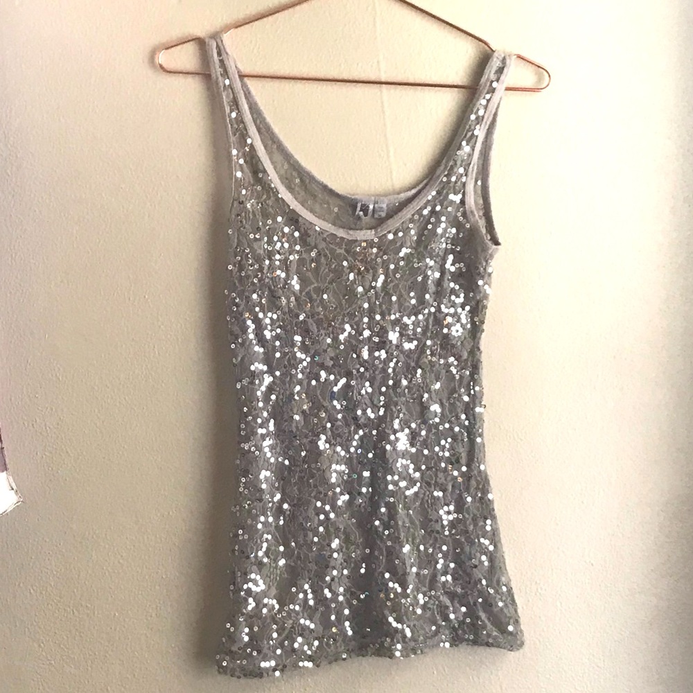 Gray Laced Sequined Tank Top